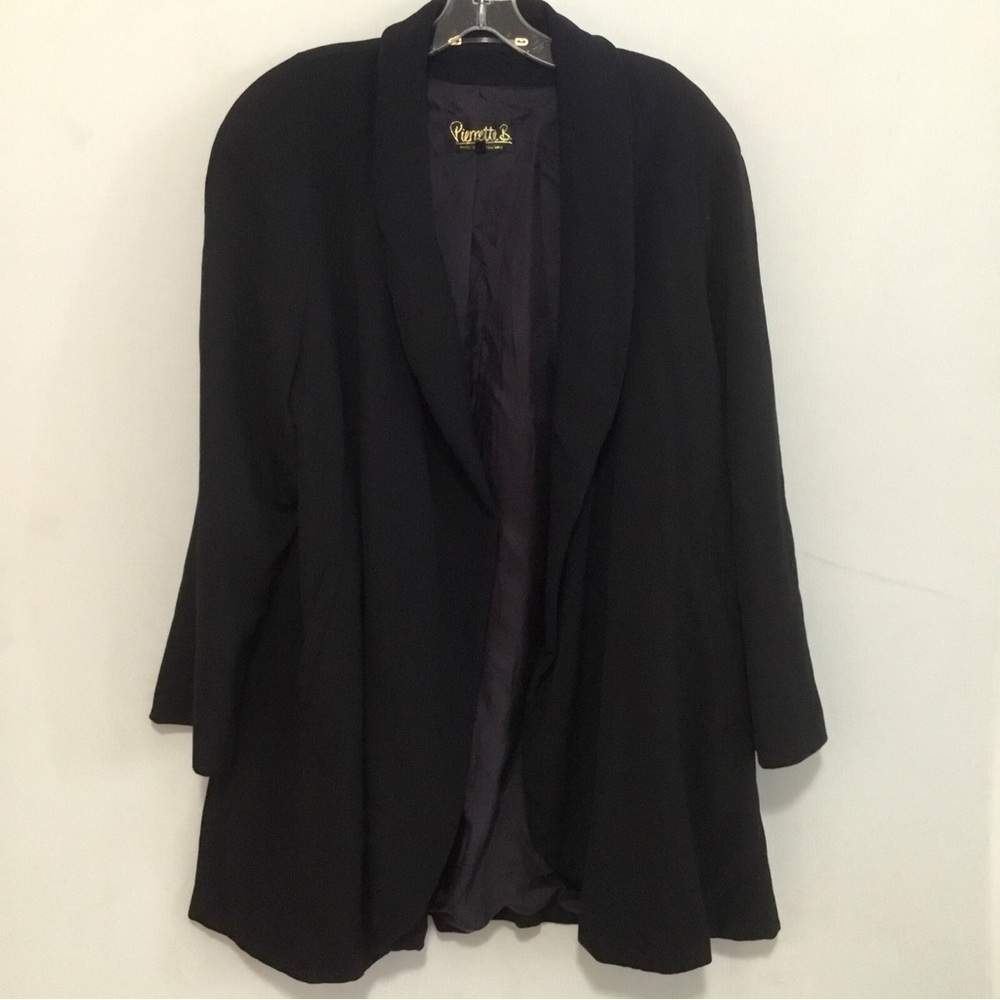 Pierrette B 12 Switzerland Swing Coat Cool Wool Black Shawl Collar Pockets VTG
